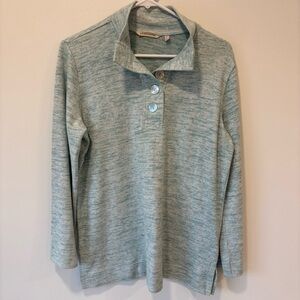 Soft Surroundings Touchable Tunic Blue Button Pullover Sweater Tunic Mock Neck